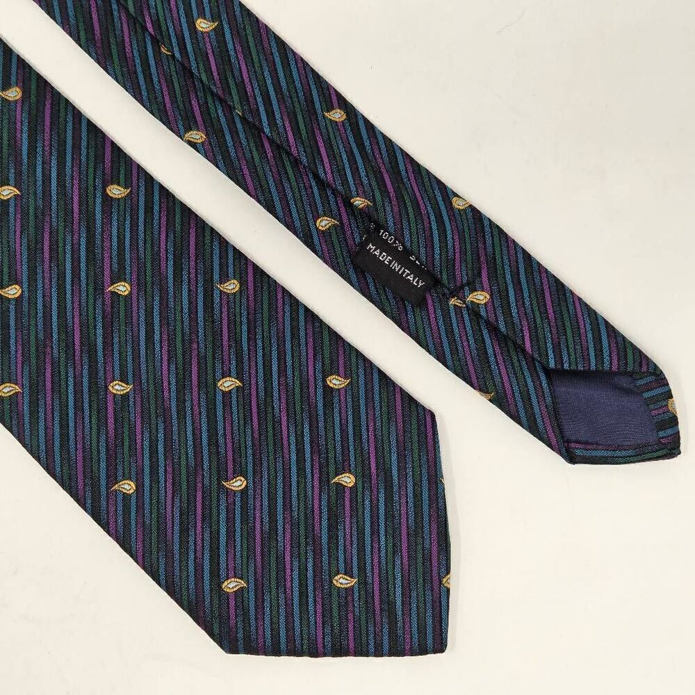 U CHICAGO SILK TIE GREEN PURPLE PAISLEY POLKA DOT STRIPE SATIN TEXTURED 3" X 54"